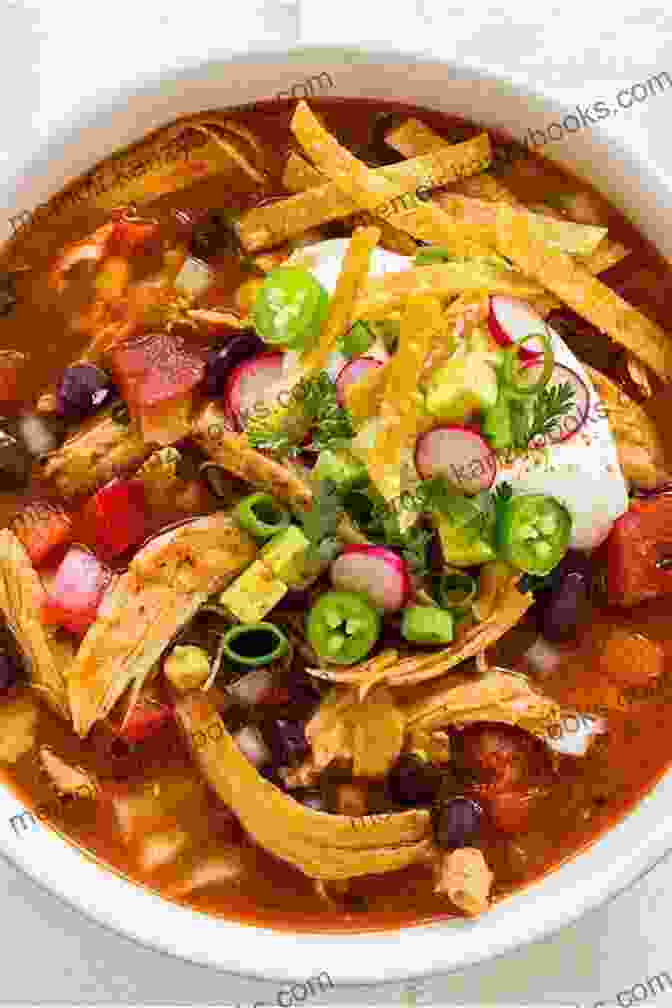 A Colorful And Flavorful Mexican Tortilla Soup, Topped With Crispy Tortilla Strips And Fresh Cilantro, Promising A Culinary Fiesta In Every Spoonful. DASH Diet Soup Recipes: Delicious And Healthy DASH Diet Soup Recipes