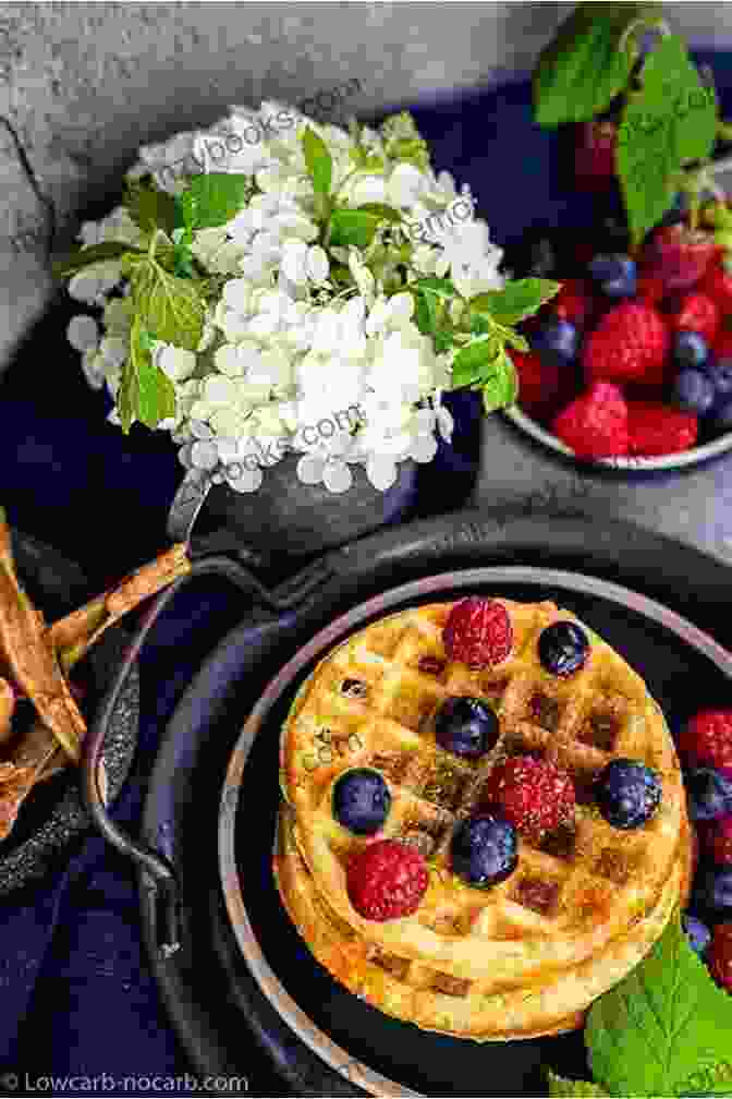 A Golden Brown Keto Chaffle On A Plate With Butter And Berries Basic Keto Chaffle Recipes: Festive And Savory Chaffle Recipes