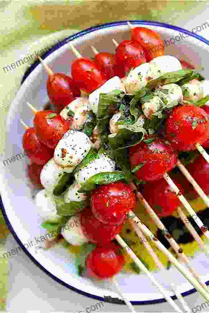 Colorful Caprese Skewers With Fresh Mozzarella, Ripe Tomatoes, And Aromatic Basil Leaves Gale Gand S Brunch : 100 Fantastic Recipes For The Weekend S Best Meal: A Cookbook