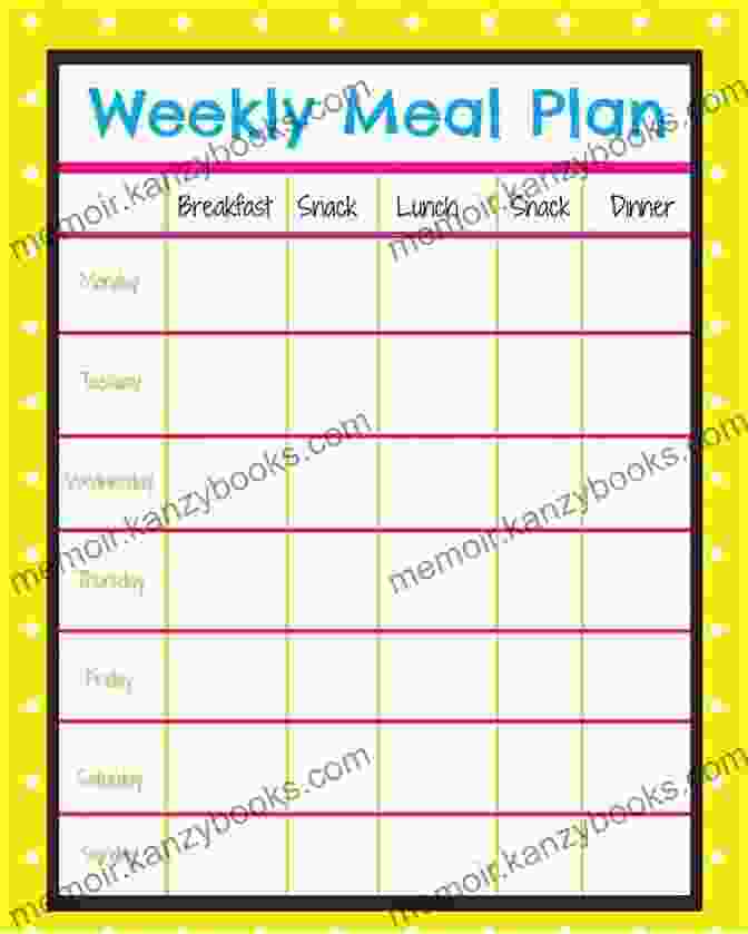 Image Of A Meal Plan Template With A Variety Of Meals And Snacks Listed 30 DAY SUMMER MEAL PREP FOR WEIGHT LOSS : A Simple Cookbook With Long Term Weight Loss Meal Prep And Recipes For The Summer