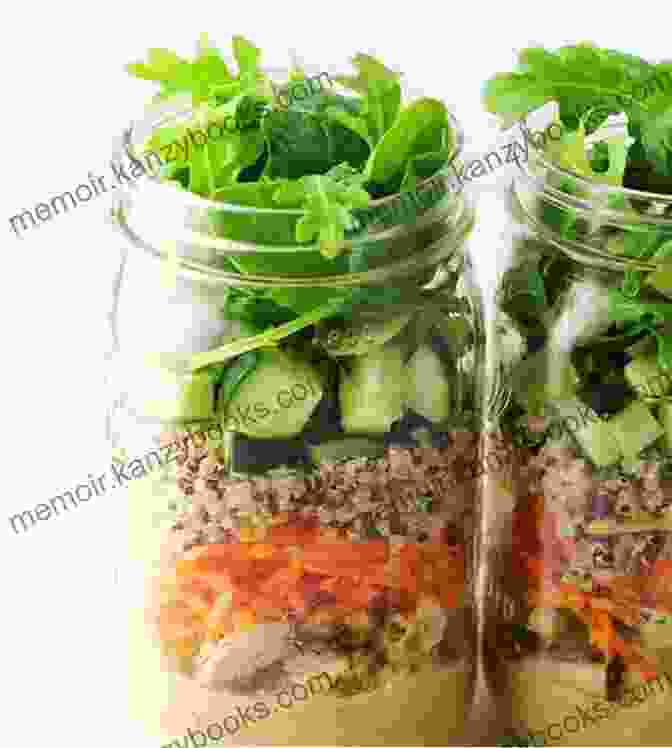 Mason Jar Salad With Grilled Chicken, Quinoa, Vegetables, And Dressing Breakfasts In Jars Cookbook: Healthy Quick And Easy Mason Jar Recipes